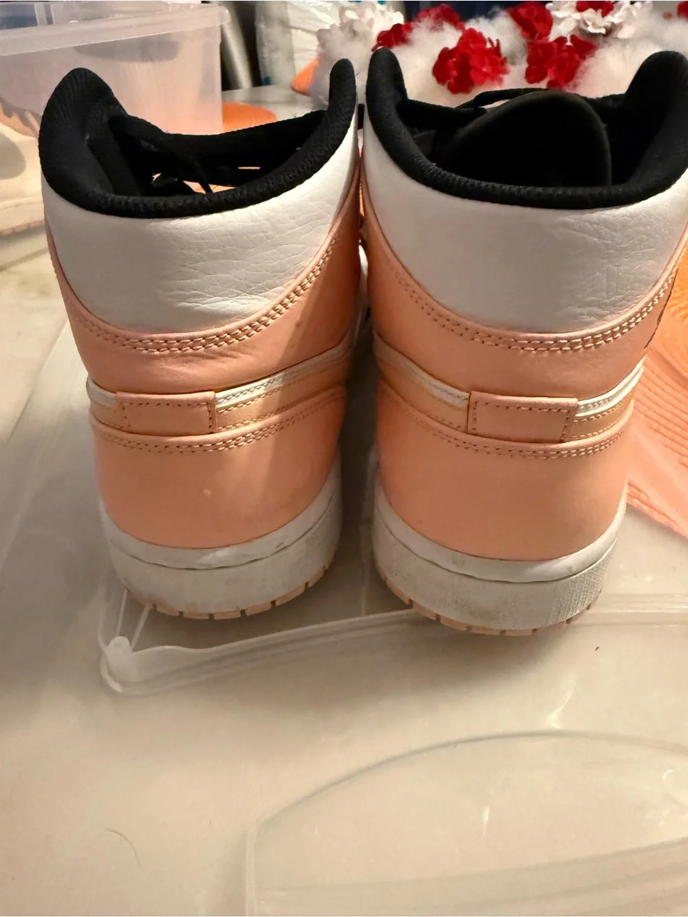 Jordan Mid-Top Sneakers in White, Black & Peach